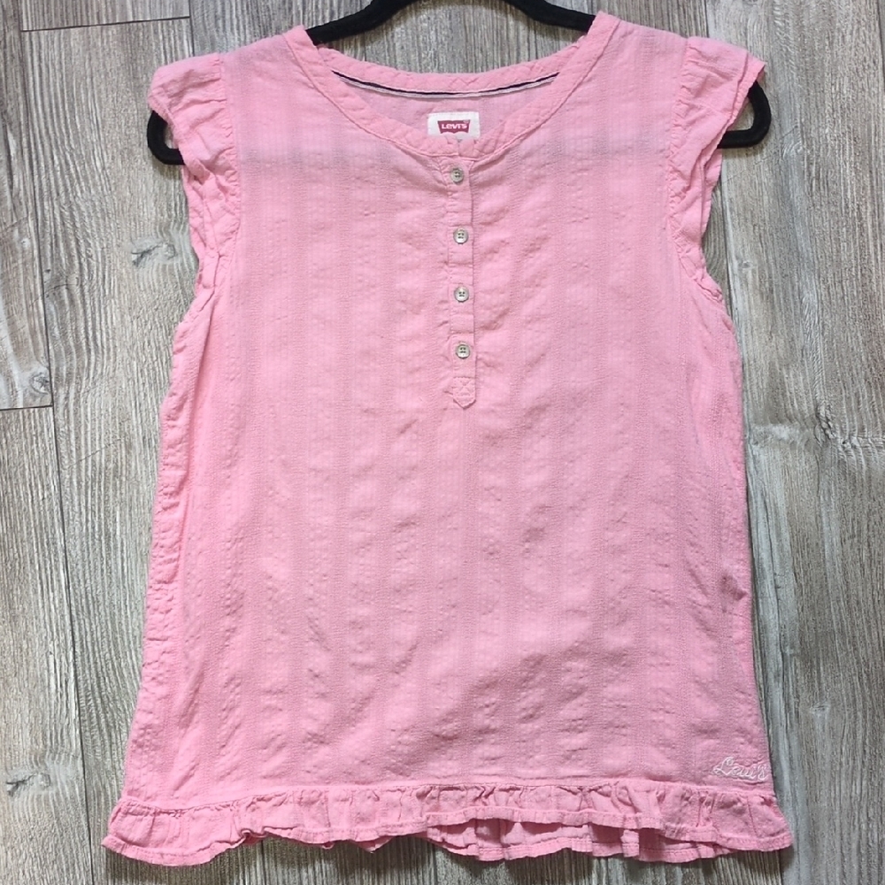 Levi's Pink Girls Cap Sleeve Henley Top with Button Front XL